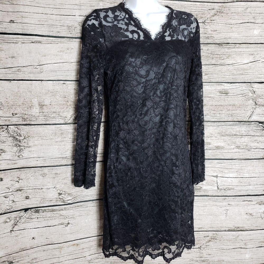 Dress V Womens black lace dress long lace sleeve Size Large